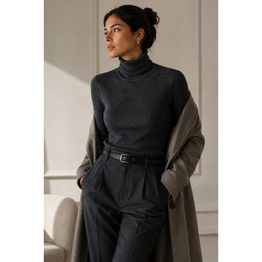 Philosophy Republic 100% Wool Ribbed Turtleneck Sweater Charcoal Gray L